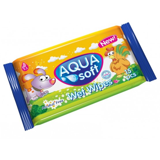 Pocket Wet Wipes Aqua Soft 15 pcs